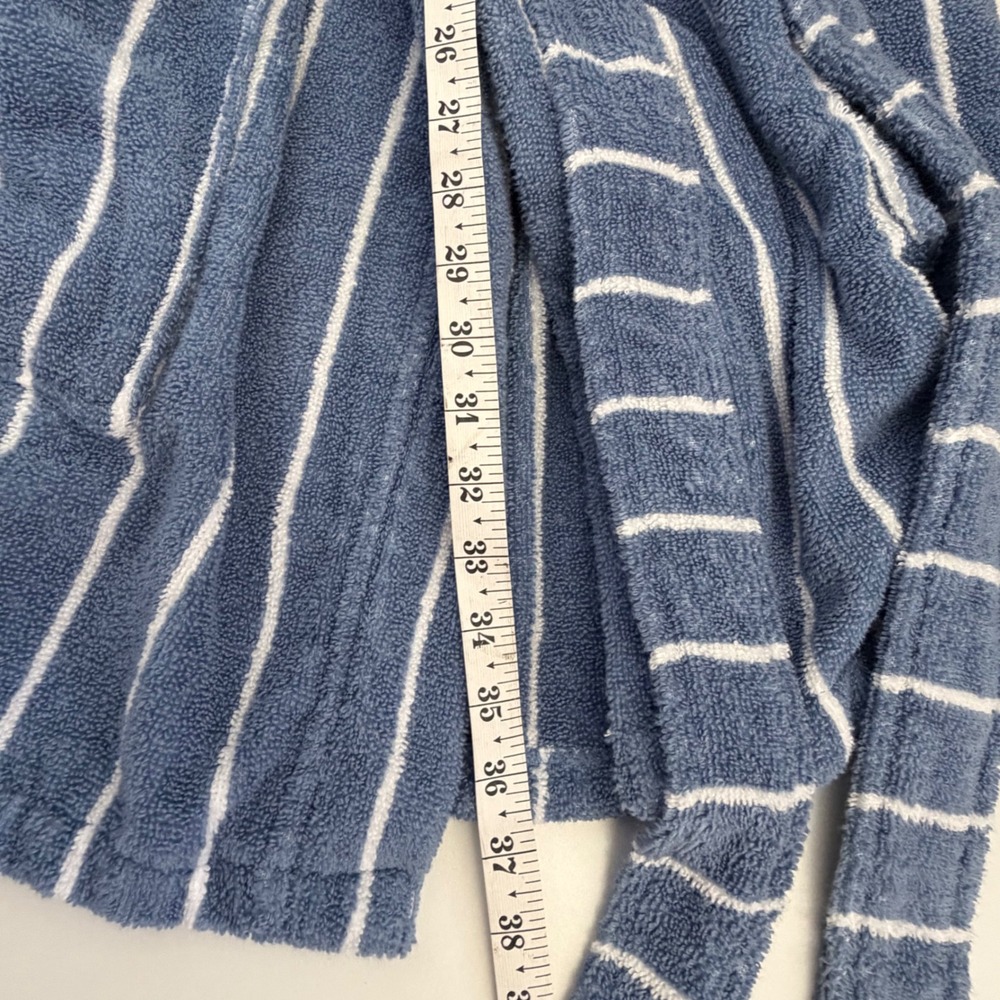 Arch Studio Blue White Striped Cotton Terry Cloth Bathrobe Unisex S/M NEW - Picture 8 of 10